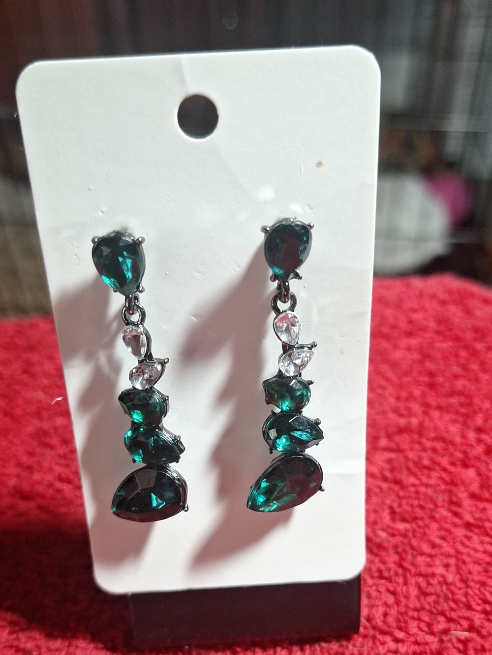 Emerald Drop Dangle Earrings - Green Teardrop Crystal